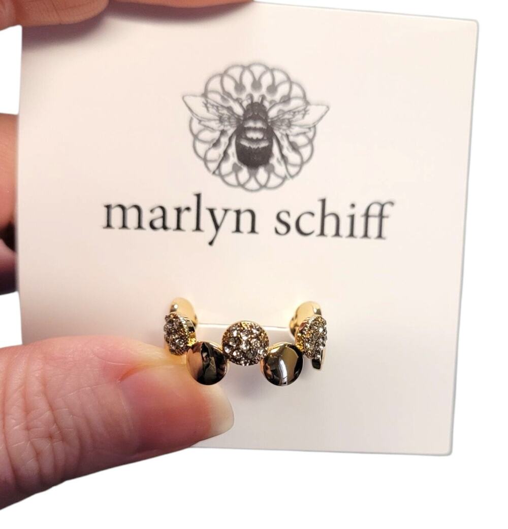 Marlyn Schiff Adjustable Goldtone Rhinestone Pave Circle Ring Giftable NEW